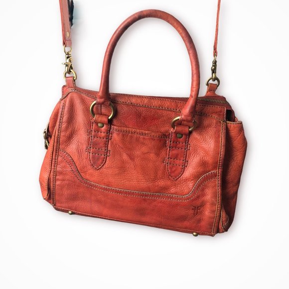 Vintage FRYE Leather Convertible Crossbody/ Shoulder/ Handbag Orange Sangria - Picture 8 of 9